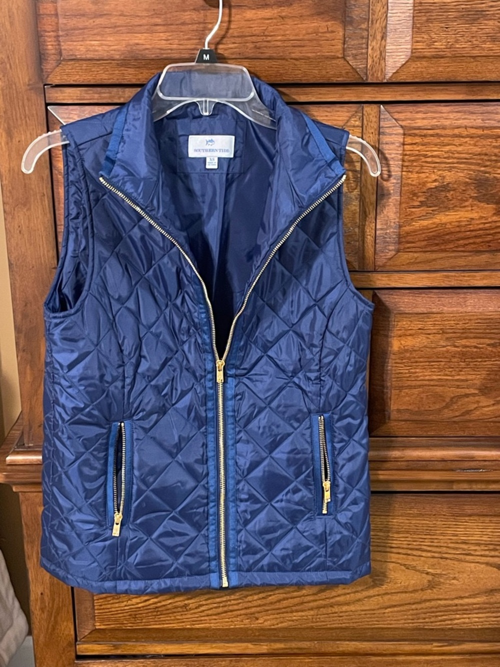 Southern Tide Navy Quilted Vest with Gold Zipper